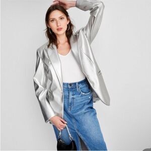 A New Day size XL Faux Leather Silver Metallic Disco Blazer New Years Eve